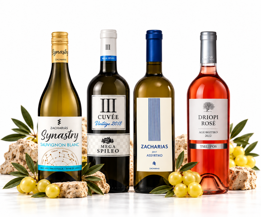 Griechisches Weinpaket mit 3 Weißweinen und 1 Rosé – Zacharias, Mega Spileo und Tselepos, 4 × 750 ml