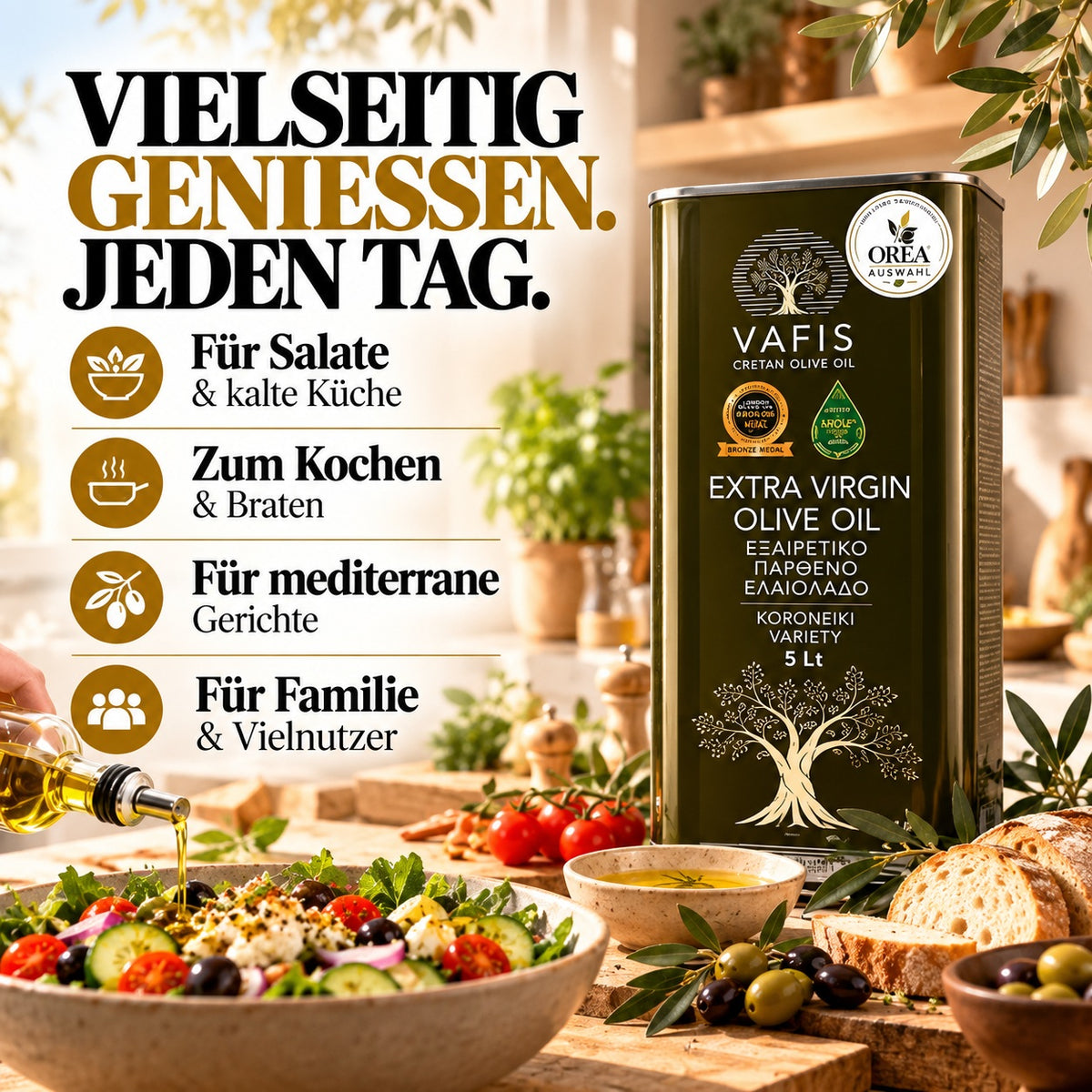 OREA Auswahl – Griechisches Olivenöl 5L – Dellenkanister / 2. Wahl – Extra Nativ | VAFIS