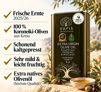 OREA Auswahl – Griechisches Olivenöl 5L – Dellenkanister / 2. Wahl – Extra Nativ | VAFIS
