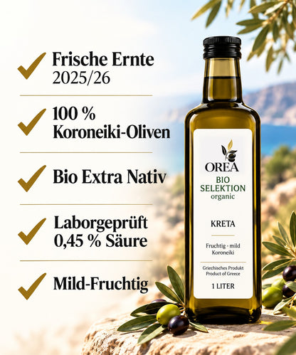 OREA Bio Olivenöl Extra Nativ aus Kreta – 1L Koroneiki (Ernte 2025/26) | Frisch abgefüllt