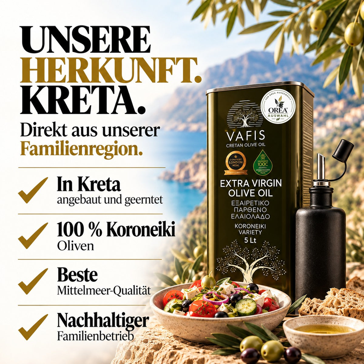 OREA Auswahl – 5L Extra Natives Olivenöl aus Kreta + Premium-Dosierflasche & Balsamico | Ernte 2025/26