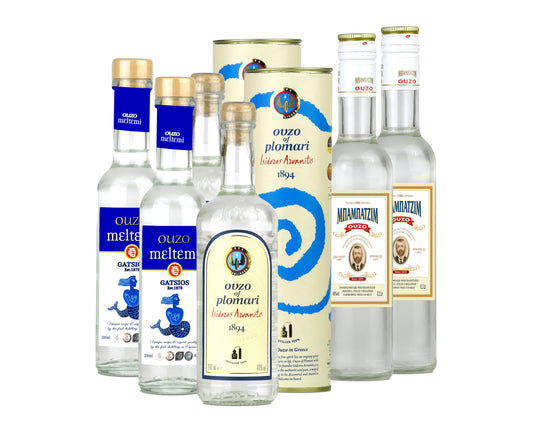 Probierset griechischer Ouzo kleine Flaschen - Plomari, Babatzim, Meltemi 6x 200ml