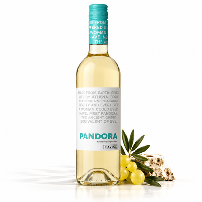 Cavino Pandora Xinomavro Sauvignon Blanc – griechischer Weißwein 750 ml mit Trauben und Olivenzweigen

