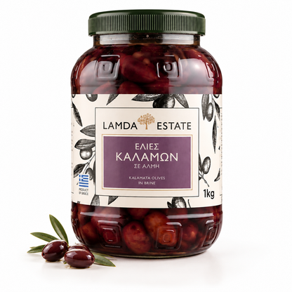Lamda Estate - Kalamata schwarze griechische Oliven Jumbo (1Kg)