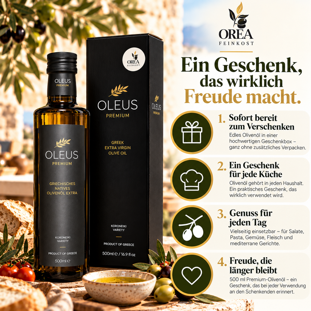 Oleus Griechisches Olivenöl 500ml Geschenk Box