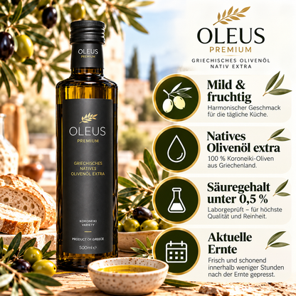 Oleus griechisches Olivenöl extra nativ - AWARD 1 Liter (2x500ml) | ⭐ Beliebte 1L Haushaltsgröße