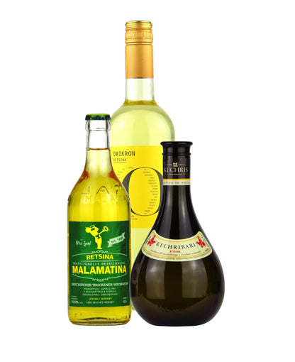 Probier-Set: 3x Retsina Weißwein Geharzt (1,75 L) - Kechribari & Malamatina