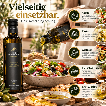 Oleus griechisches Olivenöl extra nativ - AWARD 1 Liter (2x500ml) | ⭐ Beliebte 1L Haushaltsgröße