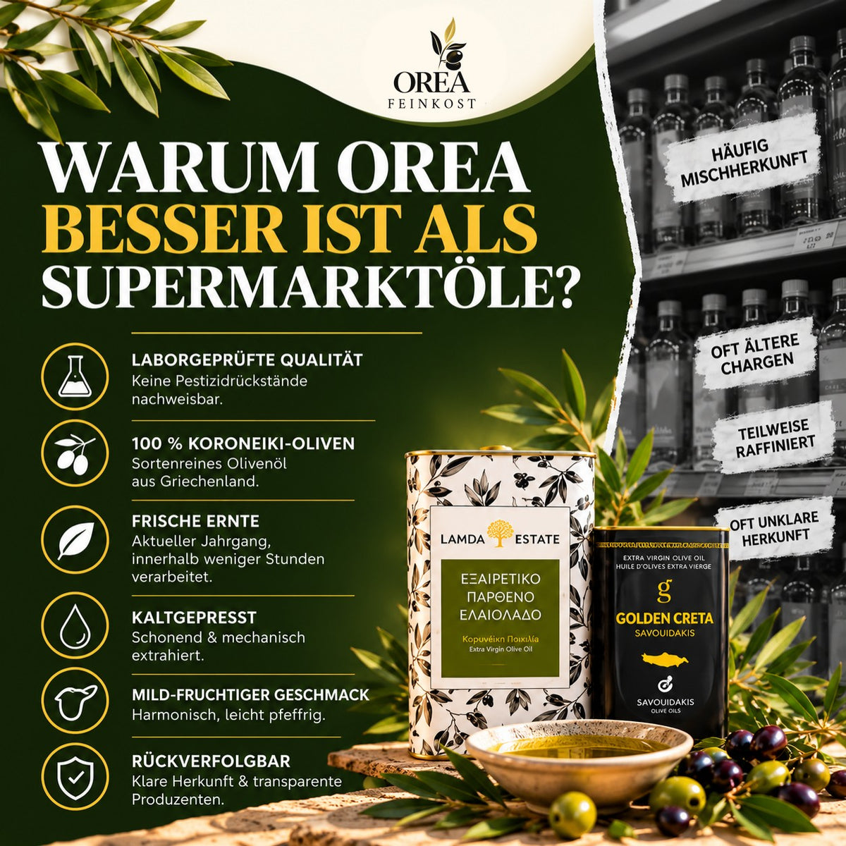 Lamda Estate griechisches Olivenöl Vorteilspaket – 5L + 1L Extra Natives Olivenöl aus Kreta | 6 Liter OREA Feinkost