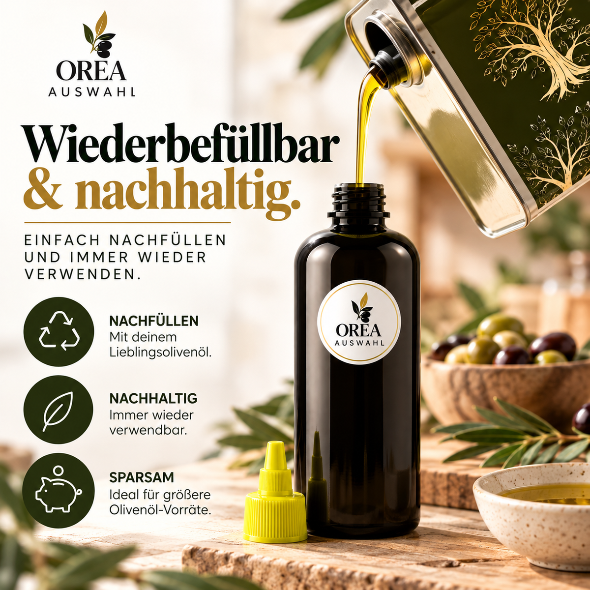 OREA DAILY Olivenöl – Mild-fruchtiges Olivenöl aus Kreta Extra Nativ in Squeeze Flasche 500ml