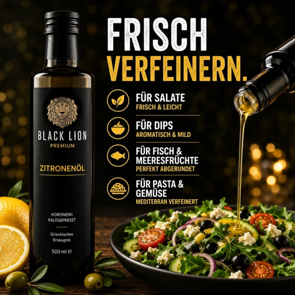 Black Lion Premium Zitrone-Olivenöl – Zitronenöl Natives Olivenöl Extra aus Kreta 500ml