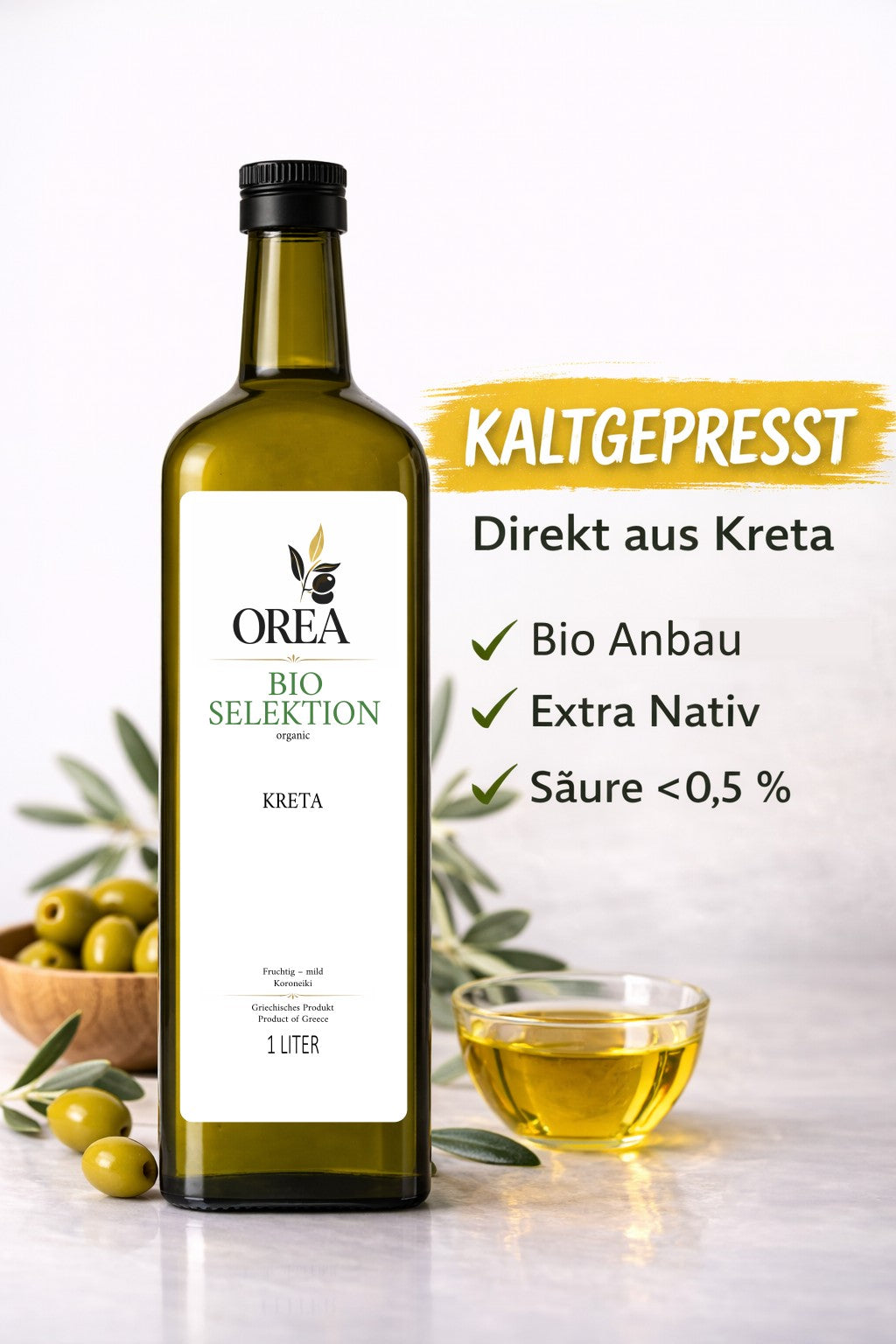 OREA Bio Olivenöl Extra Nativ aus Kreta – 1L Koroneiki (Ernte 2025/26) | Frisch abgefüllt - ausverkauft