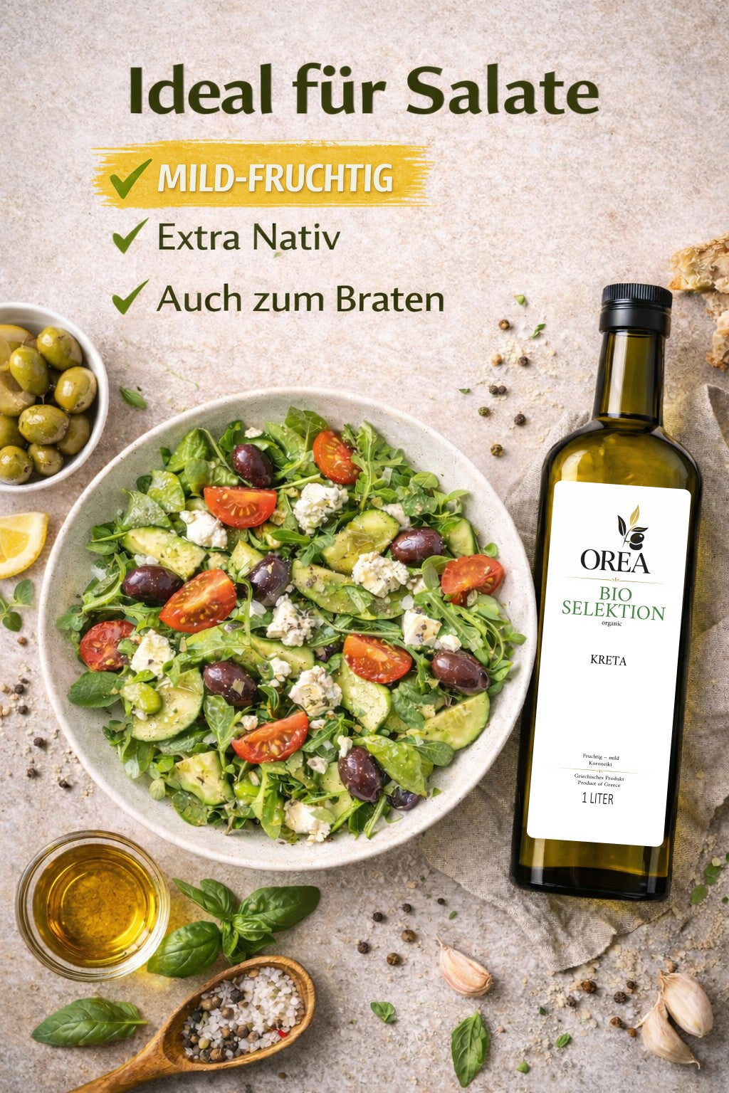 OREA Bio Olivenöl Extra Nativ aus Kreta – 1L Koroneiki (Ernte 2025/26) | Frisch abgefüllt ⭐Über 150× in den letzten 30 Tagen bestellt