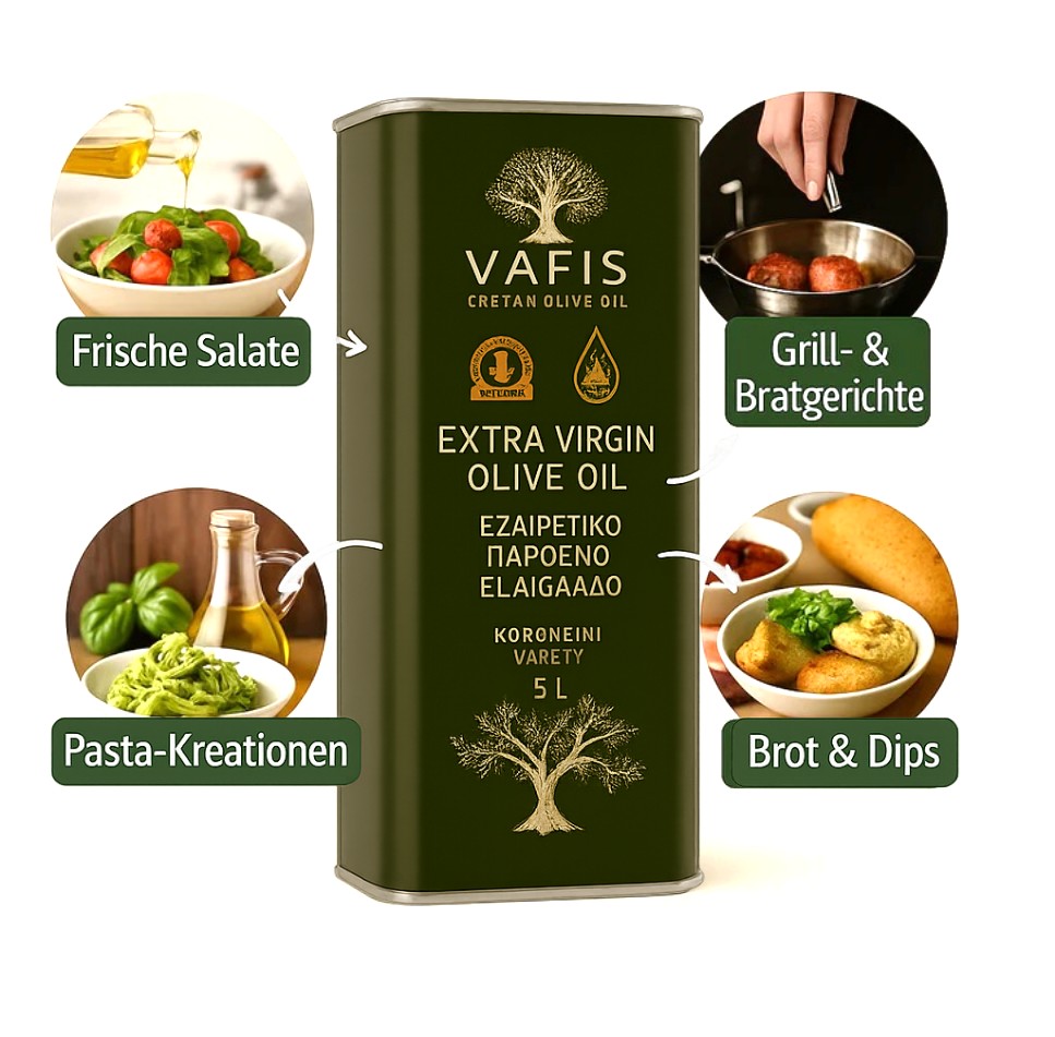 VAFIS Olivenöl 5L – 100 % Koroneiki aus Kreta – Frische Ernte - extra nativ griechisches Olivenöl