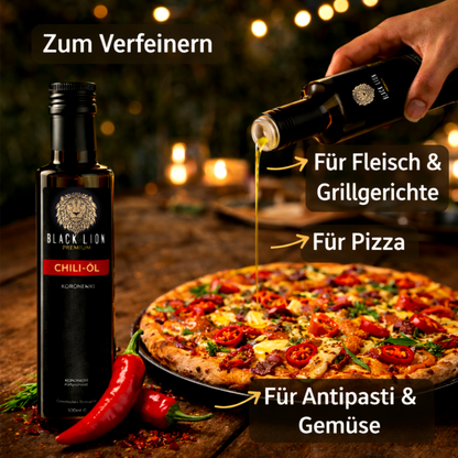 Black Lion Premium Chili-Olivenöl extra nativ – Chili & Würzöl mit echter Chili – kaltgepresst – ohne künstliche Zusätze – 500 ml