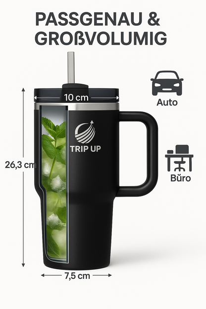 Trip Up Thermobecher Edelstahl, BPA-frei, Spülmaschinenfest, Auslaufsicher 40oz (Jet Black)
