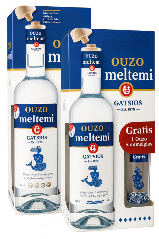 Ouzo Meltemi Gatsios 700ml + Geschenkbox + Ouzo Glas (2x Box)