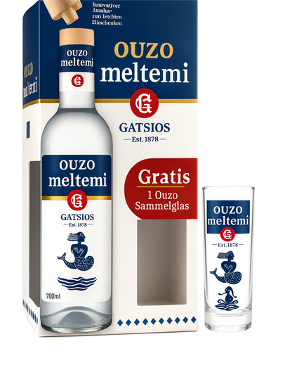 Ouzo Meltemi Gatsios 700ml + Geschenkbox + Ouzo Glas