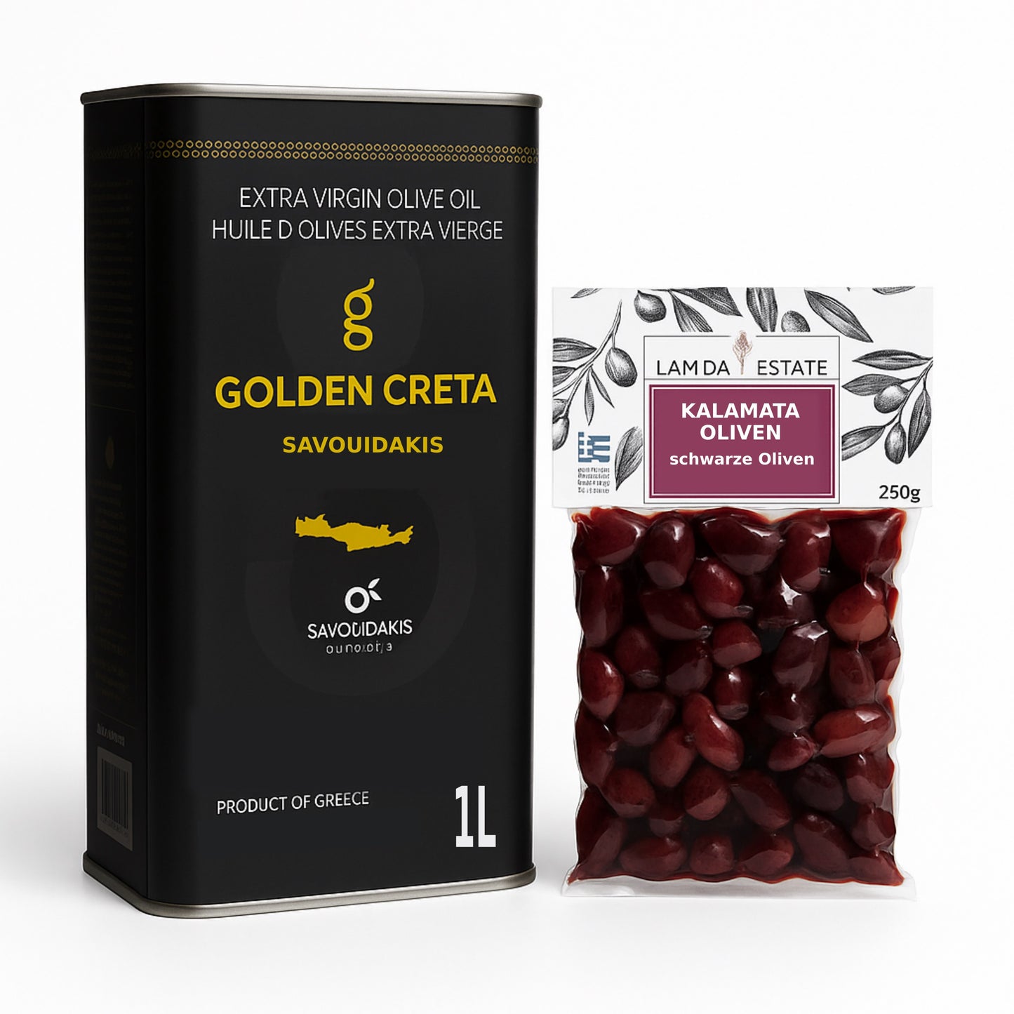 Kreta Olivenöl 1L + Kalamata Oliven 250g gratis | Probierset für Griechischen Bauernsalat | Extra Nativ, Kaltgepresst