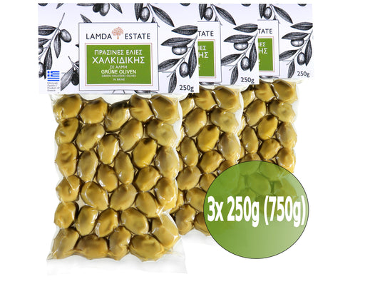 Lamda Estate - grüne griechische Oliven 3x250g (750g)