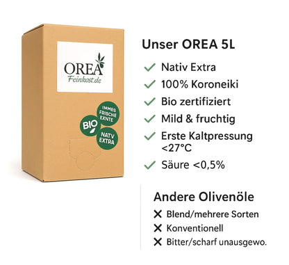 OREA-FEINKOST Bio griechisches Olivenöl nativ extra – Bag-in-Box 5 L