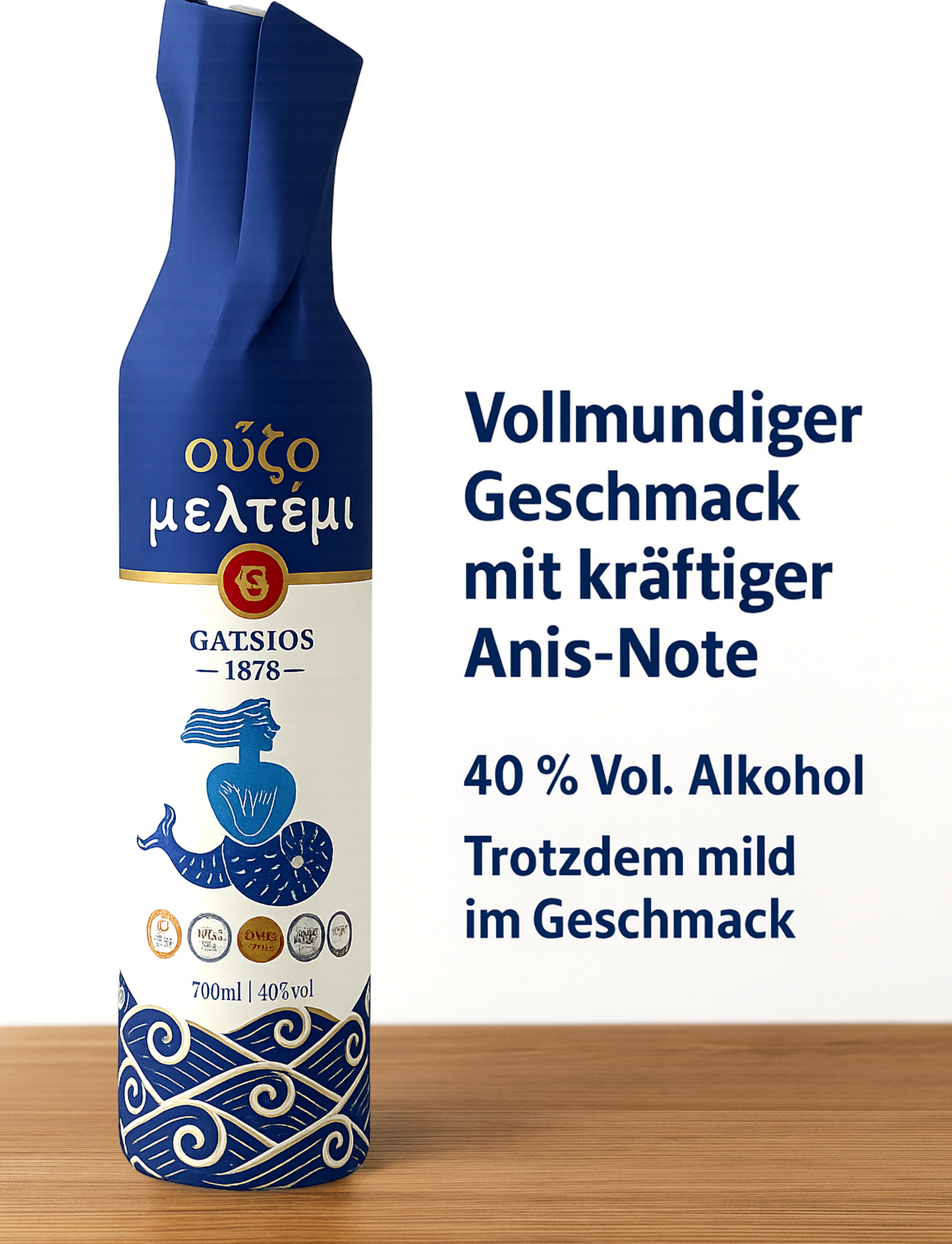 Ouzo Meltemi – Premium Ouzo aus Griechenland mit Anisgeschmack, 700 ml, 40 % vol.