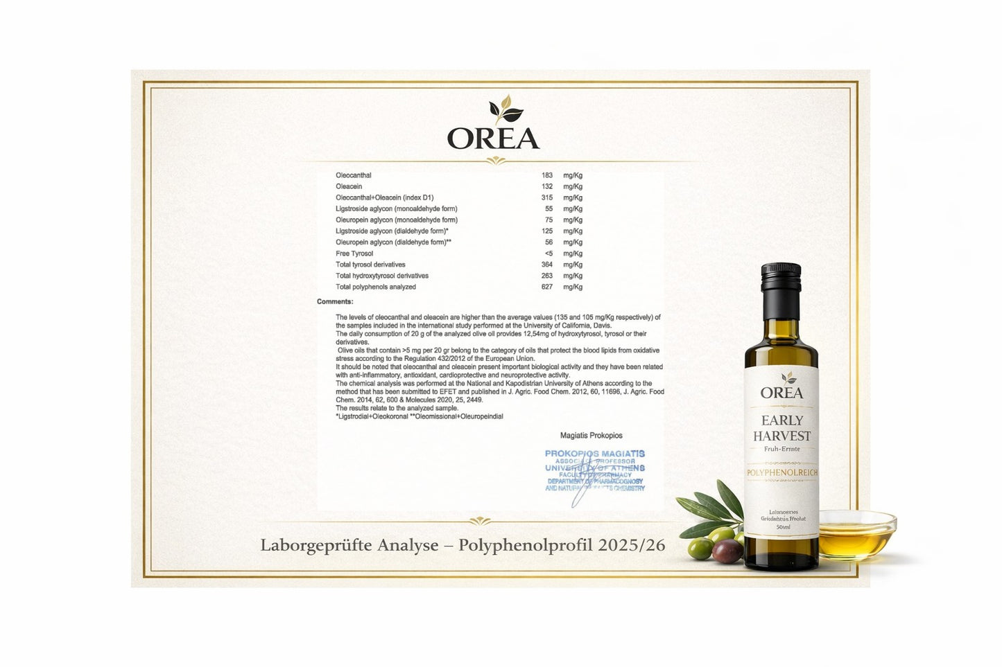 OREA Early Harvest Natives Olivenöl Extra – Olivenöl zum Verzehr, ohne Künstliche Zusätze – 500 ml | ⭐Sehr hoher Polyphenolgehalt
