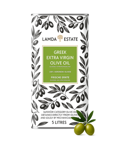 Lamda Estate Griechisches Olivenöl 5 L – Extra Nativ – 100 % Koroneiki – Kaltgepresst aus dem Peloponnes