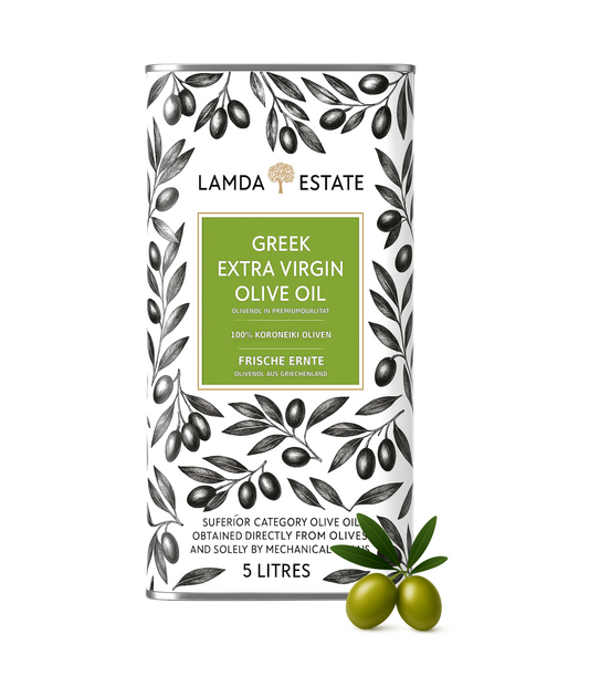 Lamda Estate Griechisches Olivenöl 5 L – Extra Nativ – 100 % Koroneiki – Kaltgepresst aus dem Peloponnes