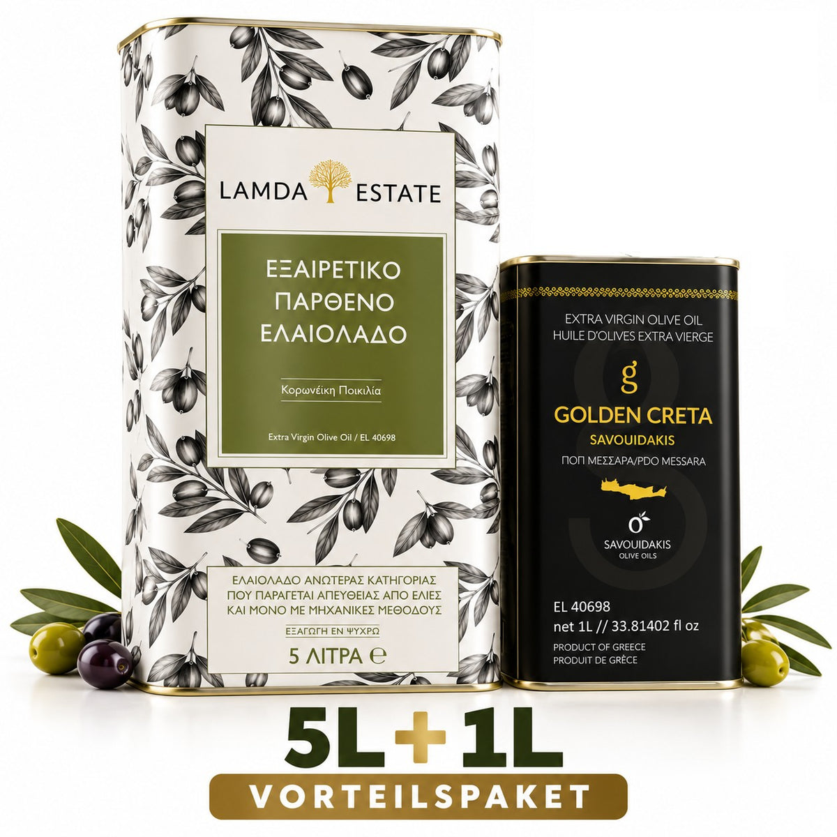 Lamda Estate griechisches Olivenöl Vorteilspaket – 5L + 1L Extra Natives Olivenöl aus Kreta | 6 Liter OREA Feinkost