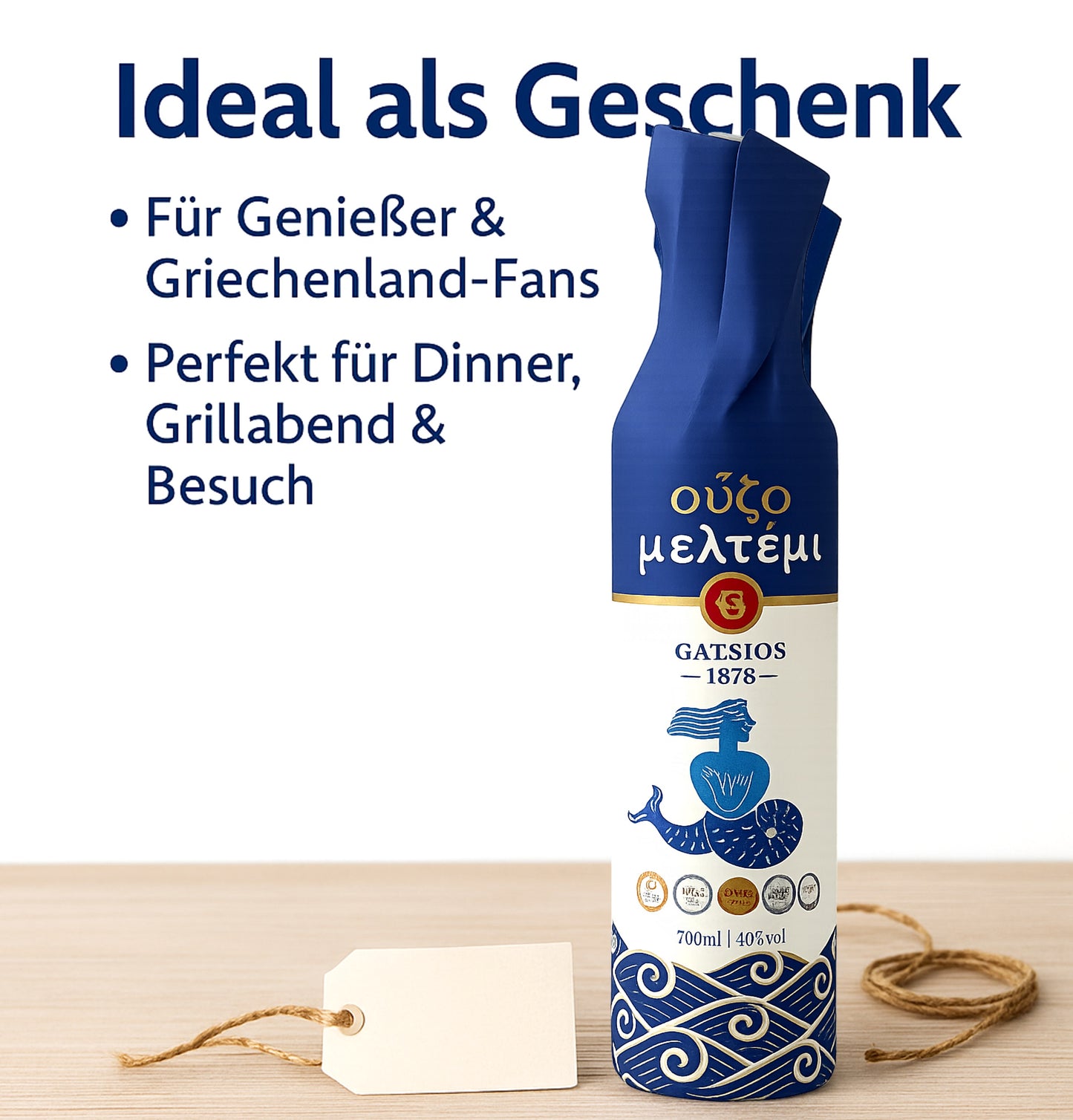 Ouzo Meltemi – Premium Ouzo aus Griechenland mit Anisgeschmack, 700 ml, 40 % vol.