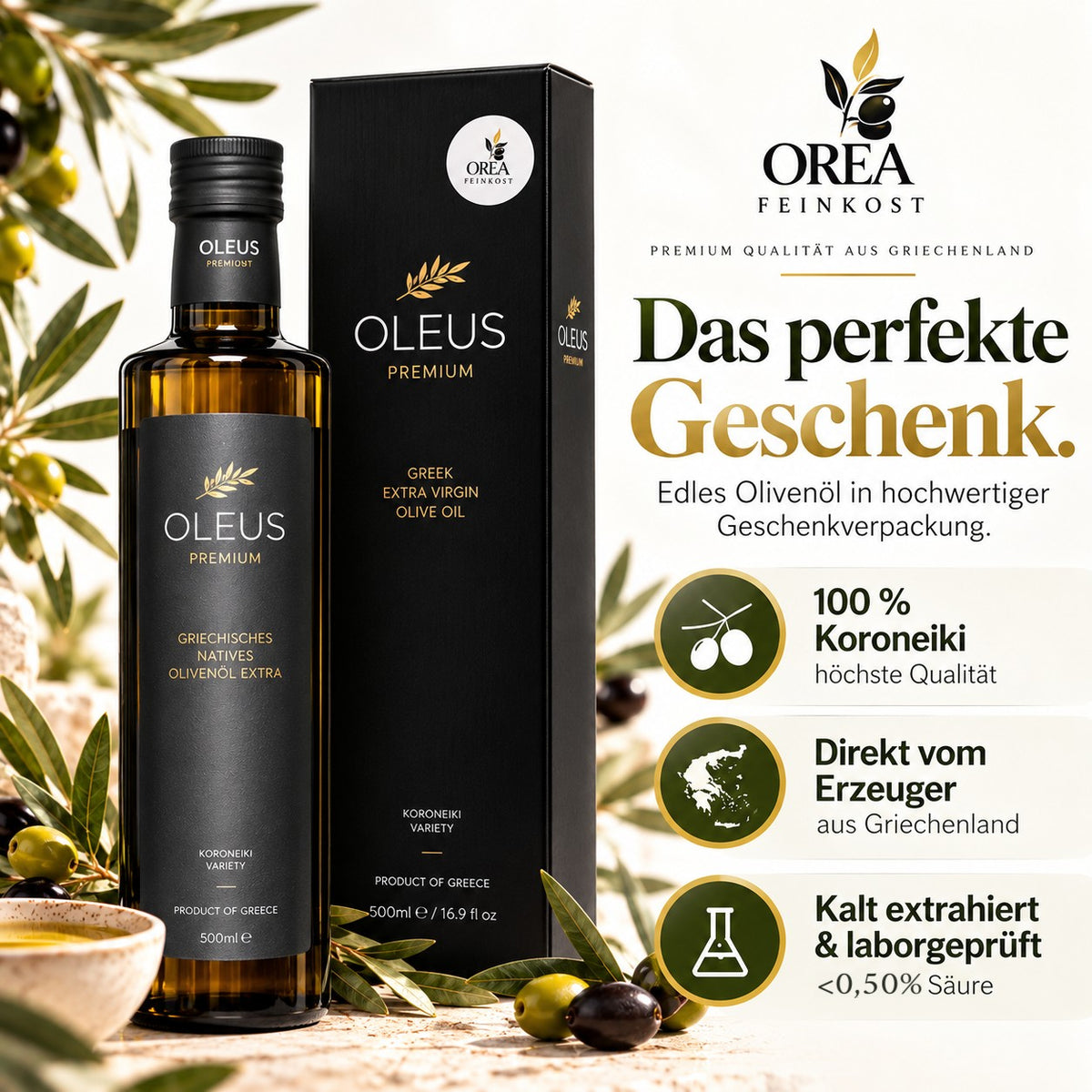 Oleus Griechisches Olivenöl 500ml Geschenk Box
