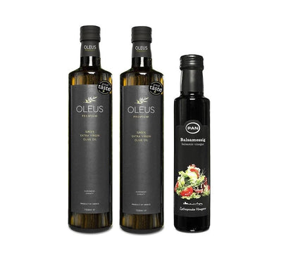 Oleus griechisches extra natives Olivenöl 2x750ml + Balsamico 250ml - Limitierte Vorbestellung: Frisches Olivenöl in 1-3 Wochen geliefert