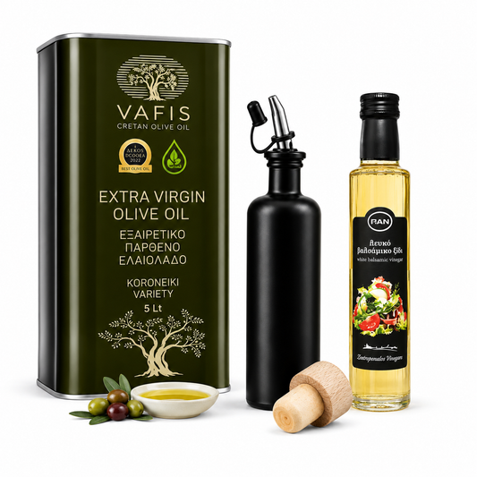 OREA Auswahl – 5L Extra Natives Olivenöl aus Kreta + Premium-Dosierflasche & Balsamico (weiß) | Ernte 2025/26