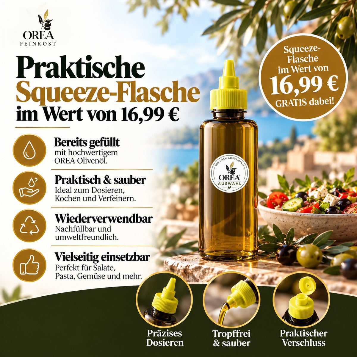 OREA Auswahl – 5L Extra Natives Olivenöl aus Kreta + 500ml Squeeze-Dosierflasche | Vorteilsset Limitiert | Ernte 2025/26