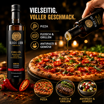 Black Lion Premium Chili-Olivenöl extra nativ – Chili & Würzöl mit echter Chili – kaltgepresst – ohne künstliche Zusätze – 500 ml