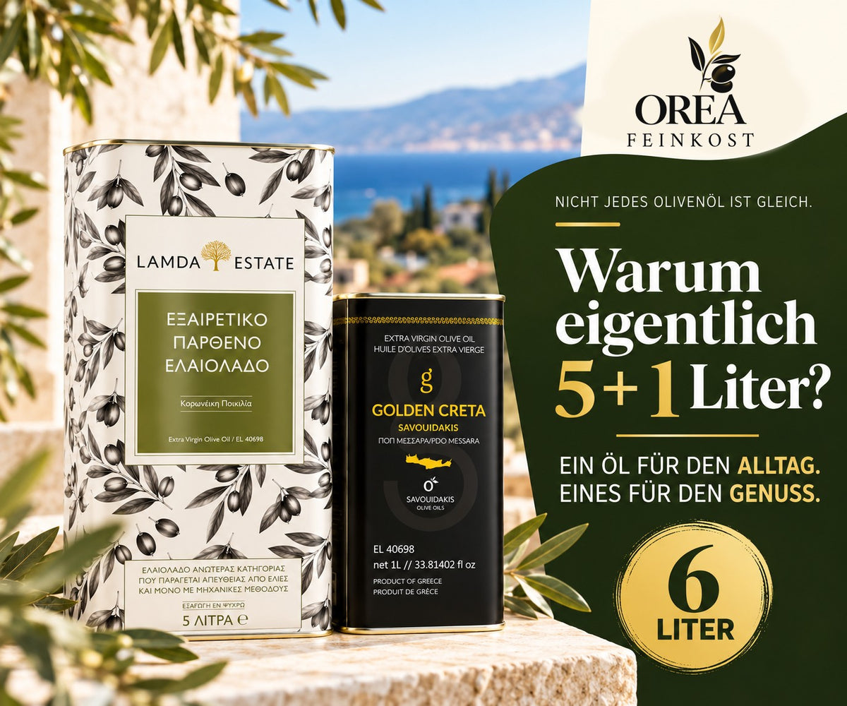 Lamda Estate griechisches Olivenöl Vorteilspaket – 5L + 1L Extra Natives Olivenöl aus Kreta | 6 Liter OREA Feinkost