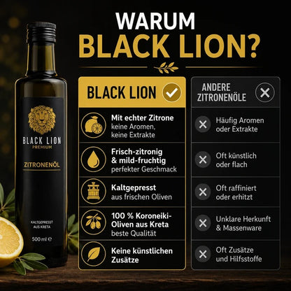 Black Lion Premium Genuss-Set – 4 × 500 ml Olivenöl + 500 ml Squeeze-Flasche | 5er-Set (2,5 L)