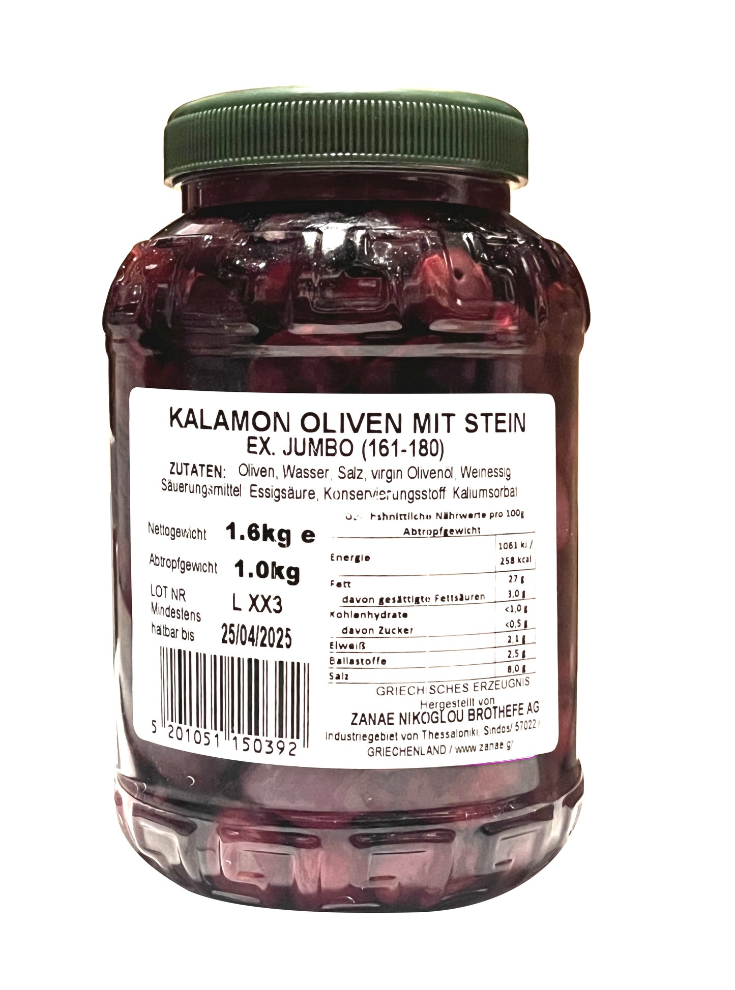 ZANAE - Kalamata schwarze griechische Oliven Jumbo 1kg