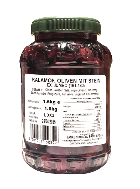 ZANAE - Kalamata schwarze griechische Oliven Jumbo 1kg