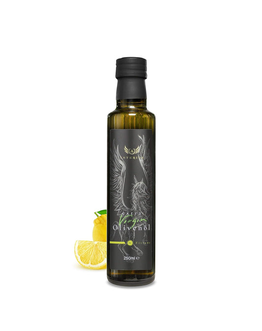 Olivenöl mit Zitrone – Asterius, Premium Würzöl, 250 ml Glasflasche